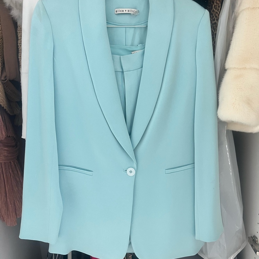 Alice + Olivia Light Turquoise Blazer/  with Shawl Collar  and Fitted Silhouette